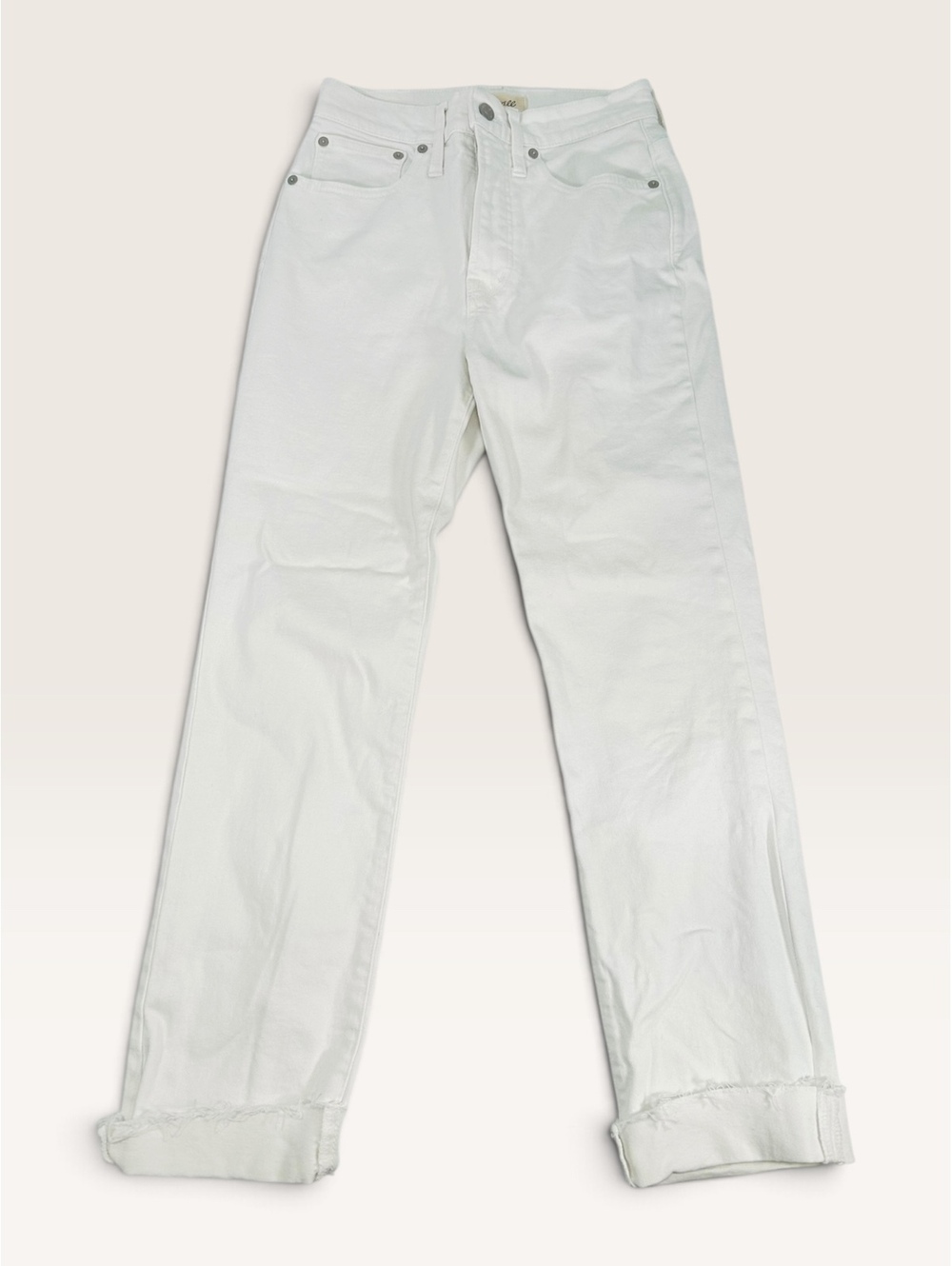 Madewell The Perfect Vintage Jean White Size 24 High Rise Raw Hem Straight Leg